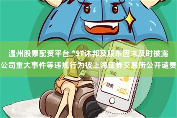 温州股票配资平台 *ST沐邦及股东因未及时披露公司重大事件等违规行为被上海证券交易所公开谴责