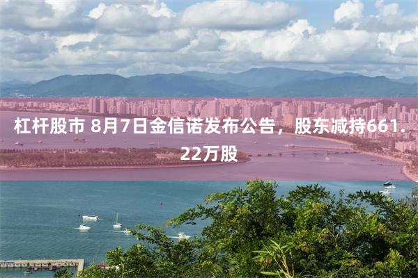 杠杆股市 8月7日金信诺发布公告，股东减持661.22万股
