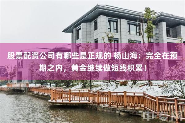股票配资公司有哪些是正规的 杨山海：完全在预期之内，黄金继续做短线积累！