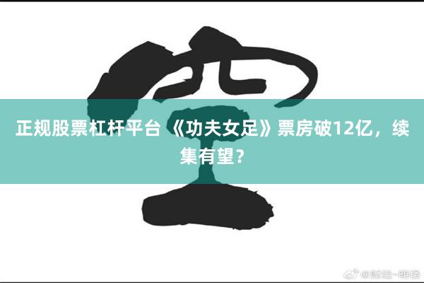 正规股票杠杆平台 《功夫女足》票房破12亿，续集有望？